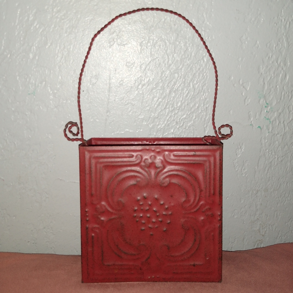 Vintage Red Metal Hanging Basket